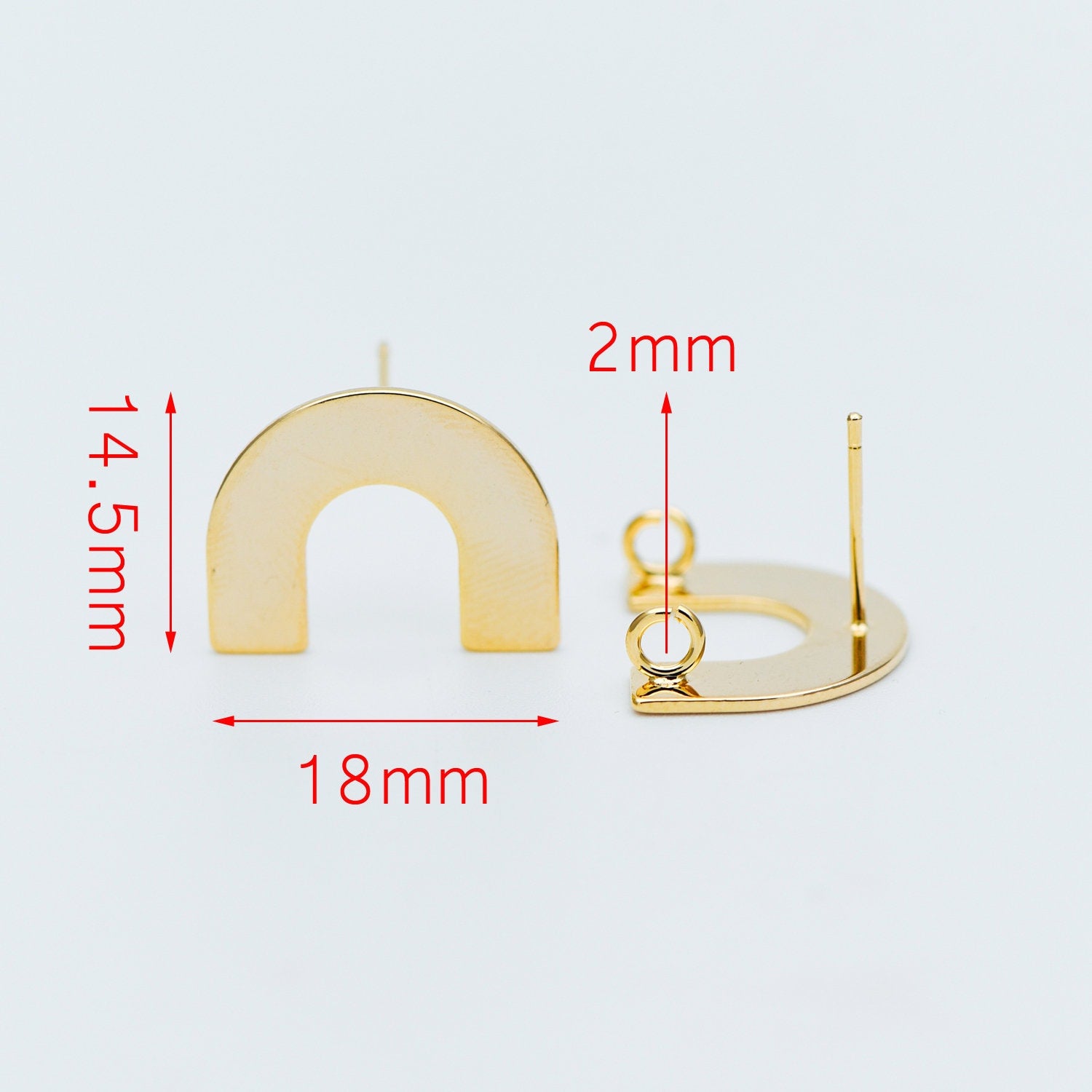 10pcs Gold/ Silver tone Horseshoe Stud Earrings, Real Rhodium plated Brass, U-shaped Ear Posts with Ring/Loop (GB-624-C)